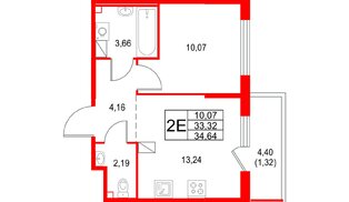 Квартира в ЖК «Охтинские высоты», 1 комнатная, 37.72 м², 3 этаж