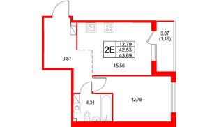 Квартира в ЖК «Охтинские высоты», 1 комнатная, 34.64 м², 3 этаж