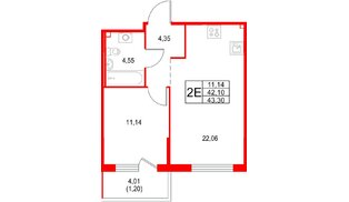 Квартира в ЖК «Охтинские высоты», 1 комнатная, 43.3 м², 2 этаж