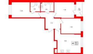 Квартира в ЖК «Охтинские высоты», 3 комнатная, 73.73 м², 1 этаж
