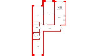 Квартира в ЖК «Охтинские высоты», 3 комнатная, 85.74 м², 1 этаж