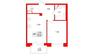 Квартира в ЖК «Охтинские высоты», 1 комнатная, 40.09 м², 3 этаж