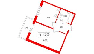 Квартира в ЖК Полис Лаврики, 1 комнатная, 34.5 м², 5 этаж