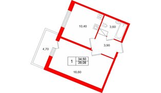 Квартира в ЖК Полис Лаврики, 1 комнатная, 34.5 м², 11 этаж