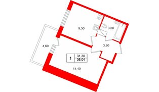 Квартира в ЖК Полис Лаврики, 1 комнатная, 31.3 м², 2 этаж