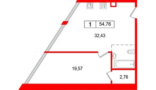 Апартаменты в ЖК Арт Плаза, 1 комнатные, 54.76 м², 5 этаж