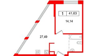 Апартаменты в ЖК Арт Плаза, 1 комнатные, 41.63 м², 5 этаж