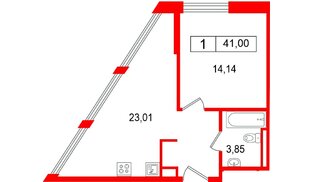 Апартаменты в ЖК Арт Плаза, 1 комнатные, 41 м², 8 этаж