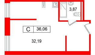 Апартаменты в ЖК Арт Плаза, студия, 36.06 м², 8 этаж