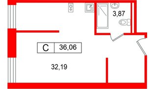 Апартаменты в ЖК Арт Плаза, студия, 36.06 м², 9 этаж