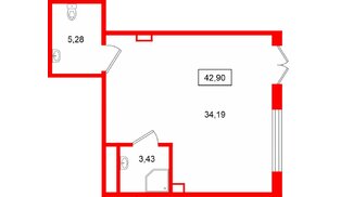 Помещение в ЖК Ю Гатчина, 42.9 м², 1 этаж