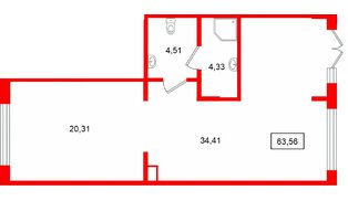 Помещение в ЖК Ю Гатчина, 63.56 м², 1 этаж