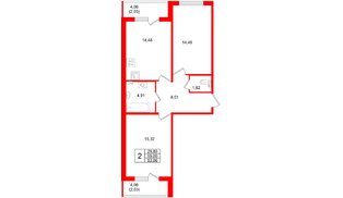 Квартира в ЖК Аро, 2 комнатная, 63.06 м², 1 этаж