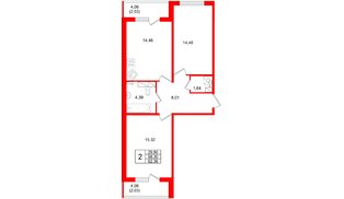Квартира в ЖК Аро, 2 комнатная, 62.36 м², 4 этаж