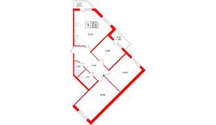 Квартира в ЖК Аро, 3 комнатная, 93.29 м², 2 этаж