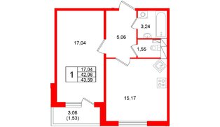 Квартира в ЖК Аро, 1 комнатная, 43.59 м², 4 этаж