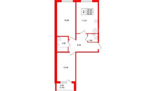 Квартира в ЖК Аро, 2 комнатная, 64.08 м², 1 этаж