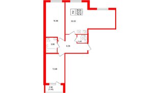Квартира в ЖК Аро, 2 комнатная, 76.16 м², 3 этаж