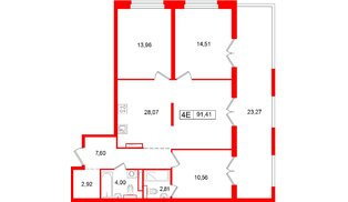 Квартира в ЖК Символист, 3 комнатная, 91.41 м², 3 этаж