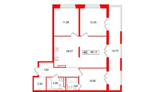 Квартира в ЖК Символист, 3 комнатная, 85.11 м², 11 этаж