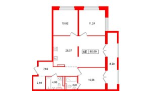 Квартира в ЖК Символист, 3 комнатная, 80.69 м², 16 этаж