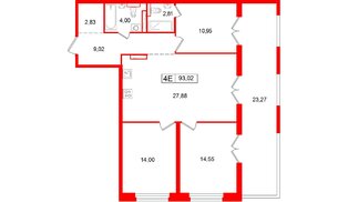 Квартира в ЖК Символист, 3 комнатная, 93.02 м², 3 этаж