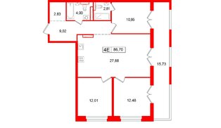 Квартира в ЖК Символист, 3 комнатная, 86.7 м², 11 этаж