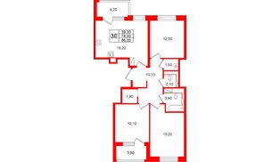 Квартира в ЖК «М36», 3 комнатная, 86 м², 8 этаж