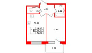 Квартира в ЖК «М36», 1 комнатная, 45.2 м², 2 этаж