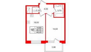 Квартира в ЖК «М36», 1 комнатная, 44.4 м², 5 этаж