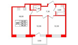 Квартира в ЖК «М36», 2 комнатная, 58.2 м², 2 этаж