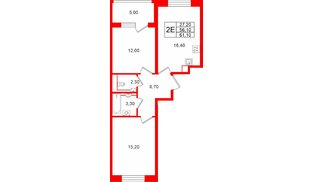 Квартира в ЖК «М36», 2 комнатная, 61.1 м², 2 этаж