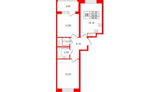 Квартира в ЖК «М36», 2 комнатная, 60.5 м², 3 этаж