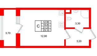 Квартира в ЖК Полис Приморский 2, студия, 19.4 м², 1 этаж