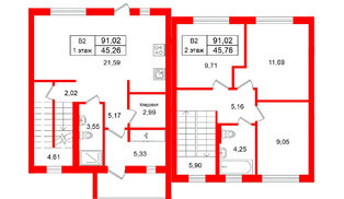 Квартира в ЖК СветЛО, 3 комнатная, 91.02 м², 1 этаж