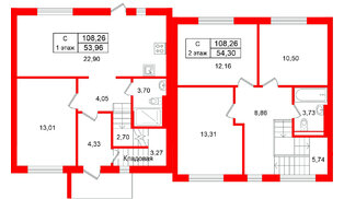 Квартира в ЖК СветЛО, 4 комнатная, 108.26 м², 1 этаж