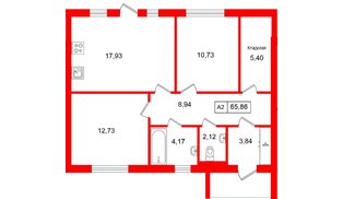 Квартира в ЖК СветЛО, 2 комнатная, 65.86 м², 1 этаж