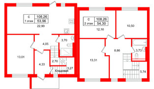Квартира в ЖК СветЛО, 4 комнатная, 108.26 м², 1 этаж