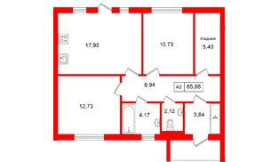 Квартира в ЖК СветЛО, 2 комнатная, 65.86 м², 1 этаж