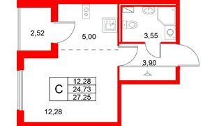 Квартира в ЖК «Любоград», студия, 27.25 м², 1 этаж