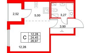 Квартира в ЖК «Любоград», студия, 26.97 м², 2 этаж