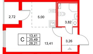Квартира в ЖК «Любоград», студия, 28.21 м², 1 этаж