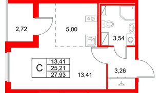 Квартира в ЖК «Любоград», студия, 27.93 м², 2 этаж