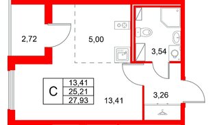 Квартира в ЖК «Любоград», студия, 27.93 м², 4 этаж