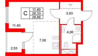 Квартира в ЖК «Любоград», студия, 28.86 м², 4 этаж