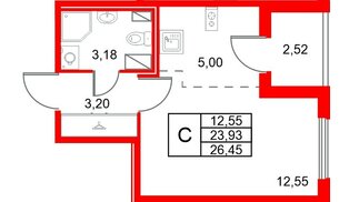 Квартира в ЖК «Любоград», студия, 26.45 м², 4 этаж
