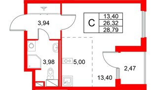 Квартира в ЖК «Любоград», студия, 28.79 м², 3 этаж