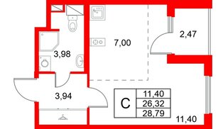 Квартира в ЖК «Любоград», студия, 28.79 м², 2 этаж