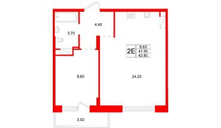 Квартира в ЖК «Ёлки вилладж», 1 комнатная, 41.9 м², 2 этаж