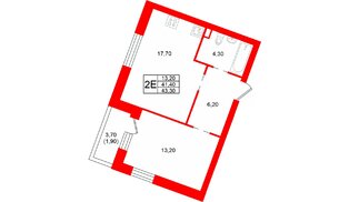 Квартира в ЖК «Шотландия», 2 комнатная, 41.4 м², 1 этаж